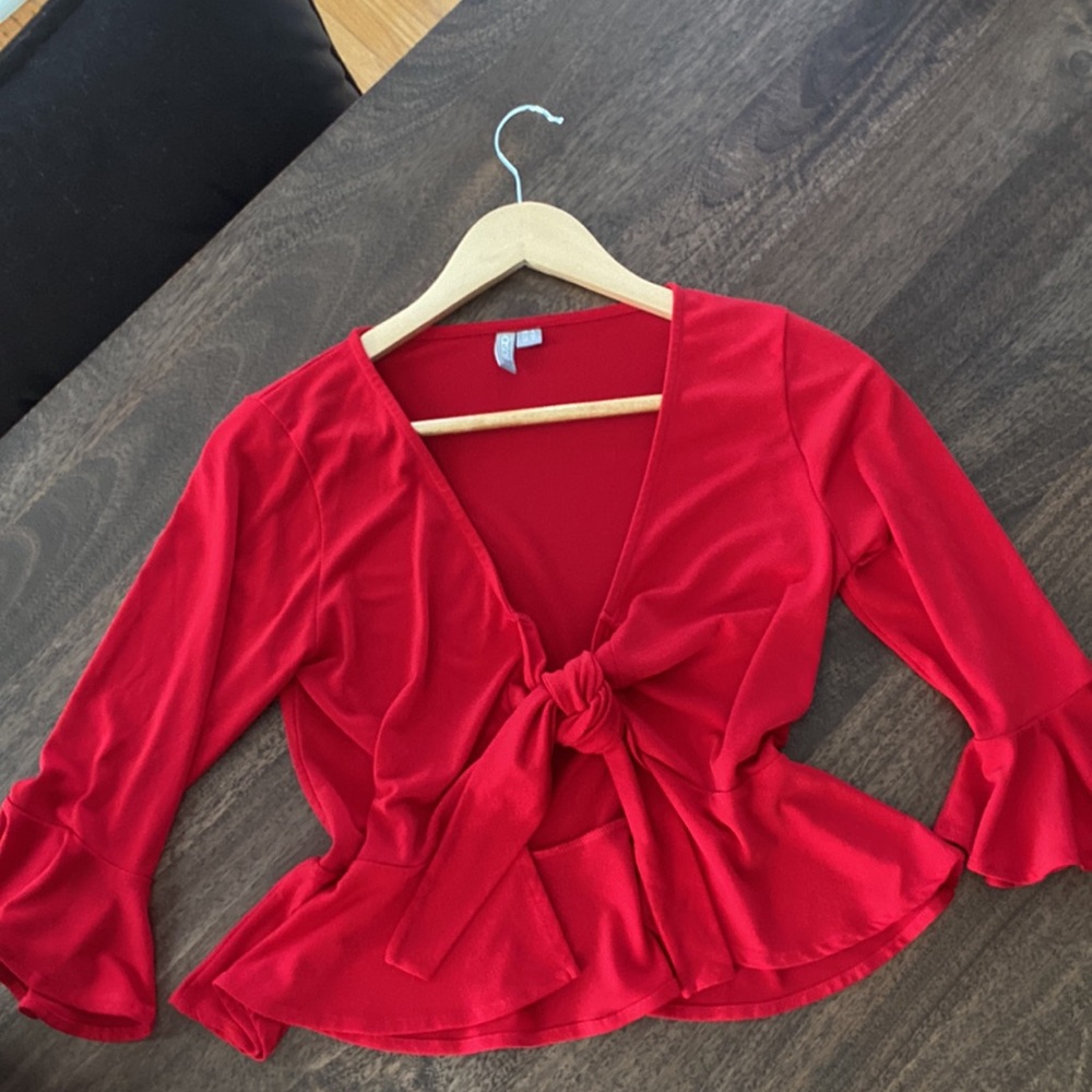 ASOS Cropped Peplum, Ruffle Sleeve, Tie-Front Cardigan